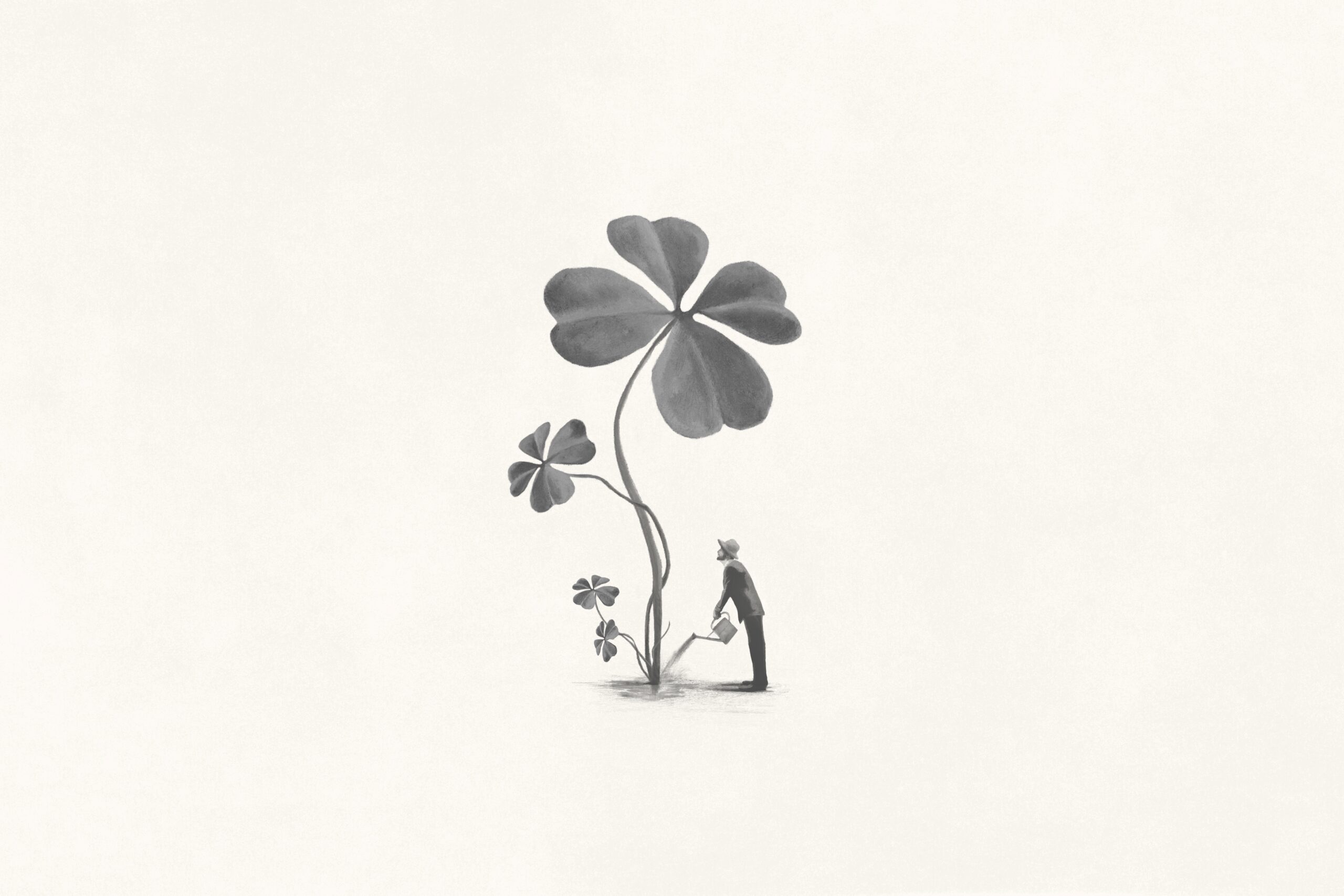 Illustration,Of,Business,Man,Watering,A,Big,Four,Leaf,Clovers